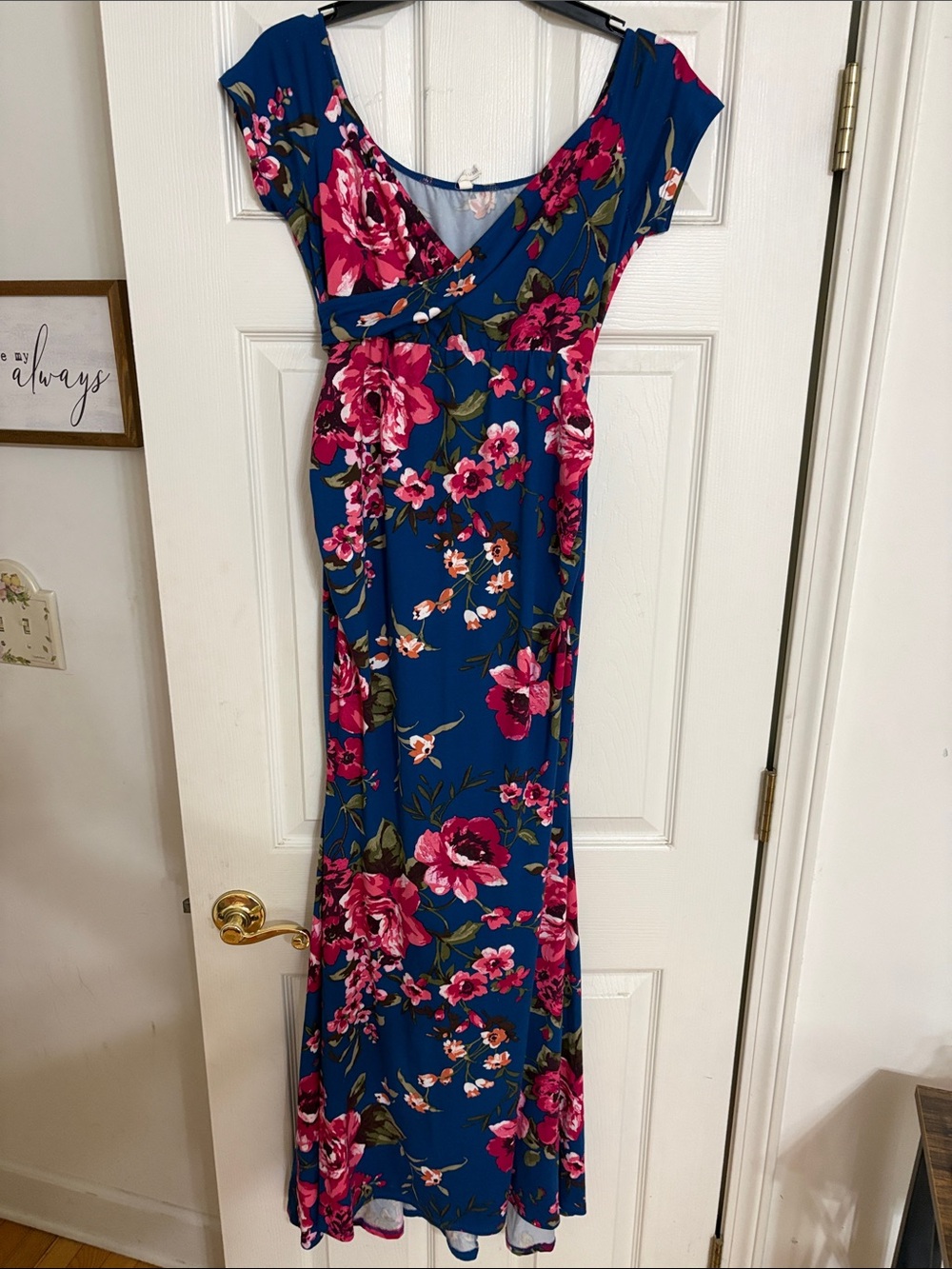 Floral Wrap Maxi Dress in Blue and Pink